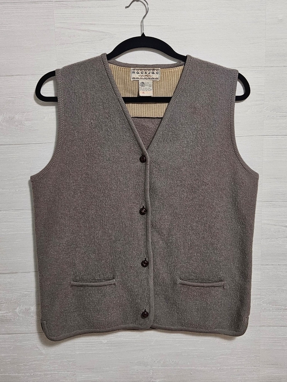Vintage Mac & Jac Button Up Wool Sweater Vest Men's Size L